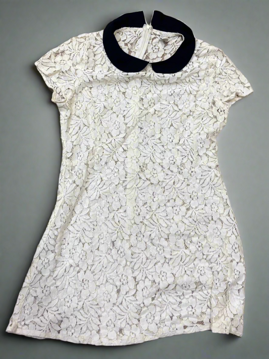 White Floral Dress with Black Collar Bib