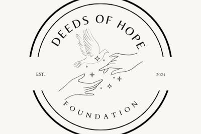 Logo of Deeds of Hope Foundation with a hand and dove illustration on a white background
